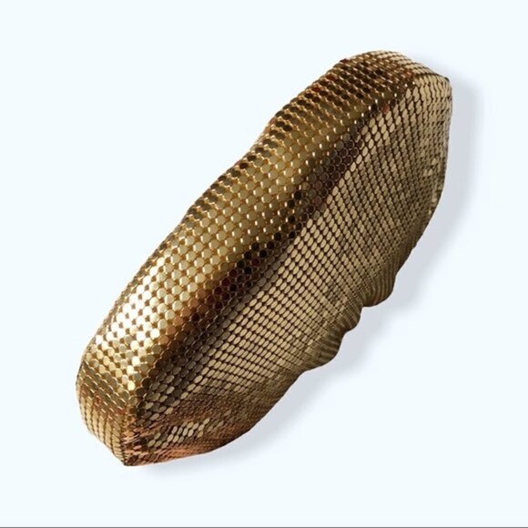 Whiting & Davis Bag 70s Gold Mesh Kiss Snap Evening Bag Crossbody Strap Purse - Picture 12 of 13